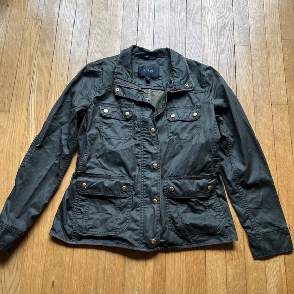 J.Crew Size M Olive Green 100% Cotton Downtown Utility Flap Pockets Field Jacket - Picture 3 of 15